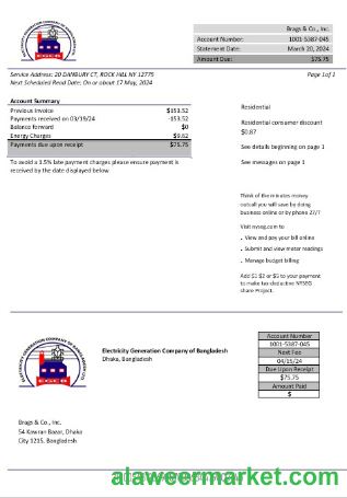 Bangladesh Electricity Generation Company of Bangladesh business utility bill template in Word and PDF format